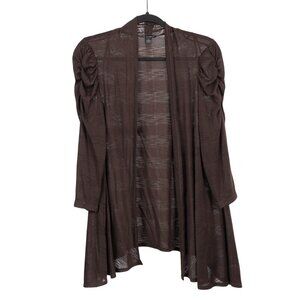 New Directions Sheer Brown Cardigan XL Womens Open Front Ruched 3/4 Sleeves